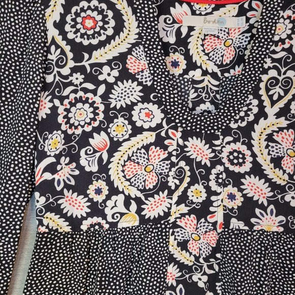 Boden Tunic Dress Womens 2 R 3/4 Sleeve Black Floral Polka Dot - Picture 4 of 16
